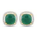 4.40 Carat Dyed Emerald and White Diamond .925 Sterling Silver Earrings