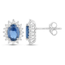 2.22 Carat Genuine Blue Sapphire and White Diamond 14K White Gold Earrings