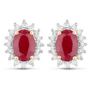 2.02 Carat Genuine Ruby and White Diamond 14K Yellow Gold Earrings