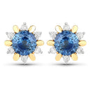 1.87 Carat Genuine Blue Sapphire and White Diamond 14K Yellow Gold Earrings
