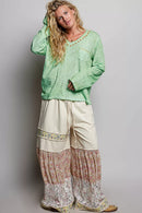 POL V-Neck Contrast Stitch Lightweight Knit Long Sleeve Top