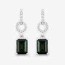 2.28 Carat Genuine Green Tourmaline and White Diamond 14K White Gold Earrings