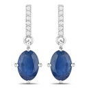 1.95 Carat Genuine Blue Sapphire and White Diamond 10K White Gold Earrings