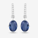 1.95 Carat Genuine Blue Sapphire and White Diamond 10K White Gold Earrings