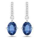 1.95 Carat Genuine Blue Sapphire and White Diamond 14K White Gold Earrings