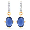 1.95 Carat Genuine Blue Sapphire and White Diamond 14K Yellow Gold Earrings