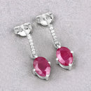 1.75 Carat Genuine Ruby and White Diamond 10K White Gold Earrings