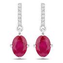 1.75 Carat Genuine Ruby and White Diamond 14K White Gold Earrings
