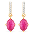 1.75 Carat Genuine Ruby and White Diamond 14K Yellow Gold Earrings