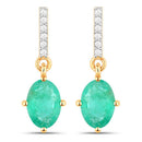 1.49 Carat Genuine Zambian Emerald and White Diamond 10K Yellow Gold Earrings