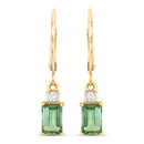 1.28 Carat Genuine Green Tourmaline and White Diamond 14K Yellow Gold Earrings