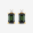 1.24 Carat Genuine Green Tourmaline and White Diamond 14K Yellow Gold Earrings