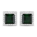 1.55 Carat Genuine Green Tourmaline and White Diamond 14K White Gold Earrings