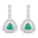 1.39 Carat Genuine Zambian Emerald and White Diamond 14K White Gold Earrings