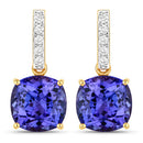 5.64 Carat Genuine Tanzanite and White Diamond 14K Yellow Gold Earrings