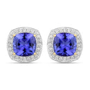 5.98 Carat Genuine Tanzanite and White Diamond 14K Yellow Gold Earrings