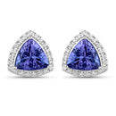 3.82 Carat Genuine Tanzanite and White Diamond 14K White Gold Earrings