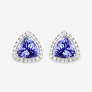 3.82 Carat Genuine Tanzanite and White Diamond 14K White Gold Earrings