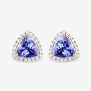 3.82 Carat Genuine Tanzanite and White Diamond 14K Yellow Gold Earrings