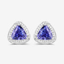 3.70 Carat Genuine Tanzanite and White Diamond 14K White Gold Earrings