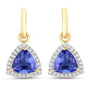 3.86 Carat Genuine Tanzanite and White Diamond 14K Yellow Gold Earrings