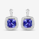 5.95 Carat Genuine Tanzanite and White Diamond 14K White Gold Earrings