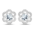 0.60 Carat Genuine Aquamarine and White Diamond 14K White Gold Earrings