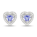 1.20 Carat Genuine Tanzanite & White Diamond .925 Sterling Silver Earrings