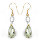 14K Yellow Gold Plated 10.10 Carat Genuine Green Amethyst .925 Sterling Silver Earrings