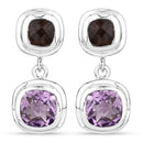 6.60 Carat Genuine Amethyst and Smoky Quartz .925 Sterling Silver Earrings