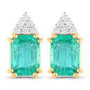 2.87 Carat Genuine Ethiopian Emerald and White Diamond 14K Yellow Gold Earrings