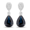 2.76 Carat Genuine Blue Sapphire and White Diamond 14K White Gold Earrings