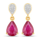 2.46 Carat Genuine Ruby and White Diamond 14K Yellow Gold Earrings