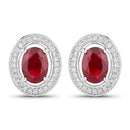 2.12 Carat Genuine Ruby and White Diamond 14K White Gold Earrings