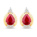 1.36 Carat Genuine Ruby and White Diamond 14K Yellow Gold Earrings