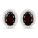 2.77 Carat Genuine Garnet and White Diamond .925 Sterling Silver Earrings
