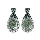 2.55 Carat Genuine Green Amethyst, Green Diamond & White Diamond .925 Sterling Silver Earrings