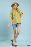 Umgee Scalloped Hem Textured Blouse