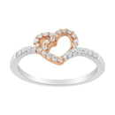 10K Rose Gold over .925 Sterling Silver 1/5 Cttw Diamond Two Tone Open Heart Promise or Fashion Ring (I-J Color, I2-I3 Clarity) - Size 6