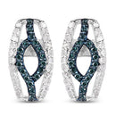 0.42 Carat Genuine Blue Diamond & White Diamond .925 Sterling Silver Earrings