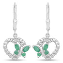 0.44 Carat Genuine Emerald and Created White Sapphire .925 Sterling Silver Earrings