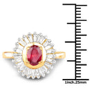 14K Yellow Gold Plated 2.44 Carat Glass Filled Ruby and White Topaz .925 Sterling Silver Ring
