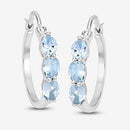 1.75 Carat Genuine Aquamarine and White Diamond .925 Sterling Silver Earrings