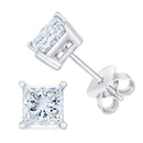 14K White Gold 1.00 Cttw Princess-Cut Square Near Colorless Diamond Classic 4-Prong Solitaire Stud Earrings (G-H Color, SI1-SI2 Clarity)