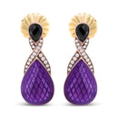 18K Rose Gold Flash Plated .925 Sterling Silver Purple Enamel 1/5 Cttw Round Pave-Set Diamond and 5.5 x 4mm Pear-Shaped Black Onyx Drop Earrings (F-G Color, VS1-VS2 Clarity)