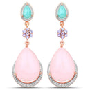 18K Rose Gold Plated 31.93 Carat Genuine Multi Stones .925 Sterling Silver Earrings