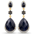 30.04 Carat Dyed Sapphire, Blue Sapphire and White Topaz .925 Sterling Silver Earrings