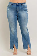 Judy Blue Full Size High Waist Vintage Wash Front Seam & Slit Straight Plus Size