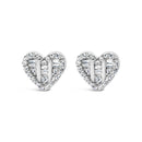 14K Yellow Gold Plated .925 Sterling Silver 1/2 Cttw Round and Baguette Diamond Composite Heart Shaped Stud Earring (I-J Color, SI2-I1 Clarity)