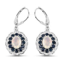 2.80 Carat Genuine Ethiopian Opal, Blue Sapphire and White Topaz .925 Sterling Silver Earrings